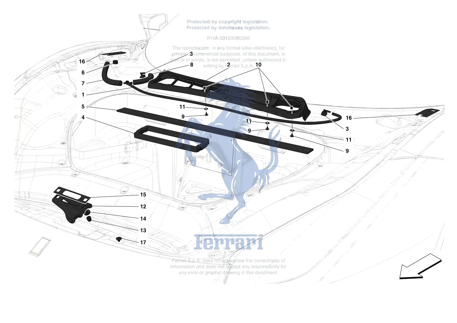 Ferrari 488 Pista [VEHICLE TRIM] - E.33 - FRONT LID TRIM exploded diagram