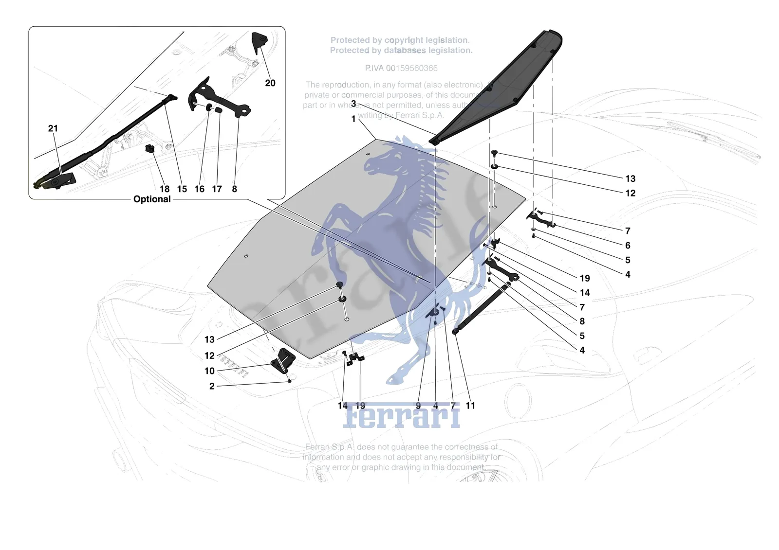 Ferrari 488 Pista [VEHICLE TRIM] - E.36 - REAR LID TRIM exploded diagram