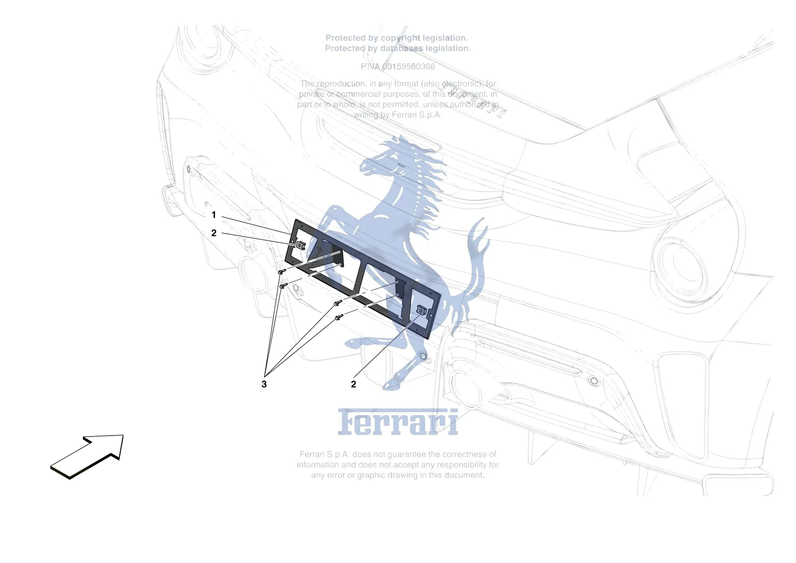 Ferrari 488 Pista [VEHICLE TRIM] - E.43 - REAR LICENSE PLATE INSTALLATION exploded diagram