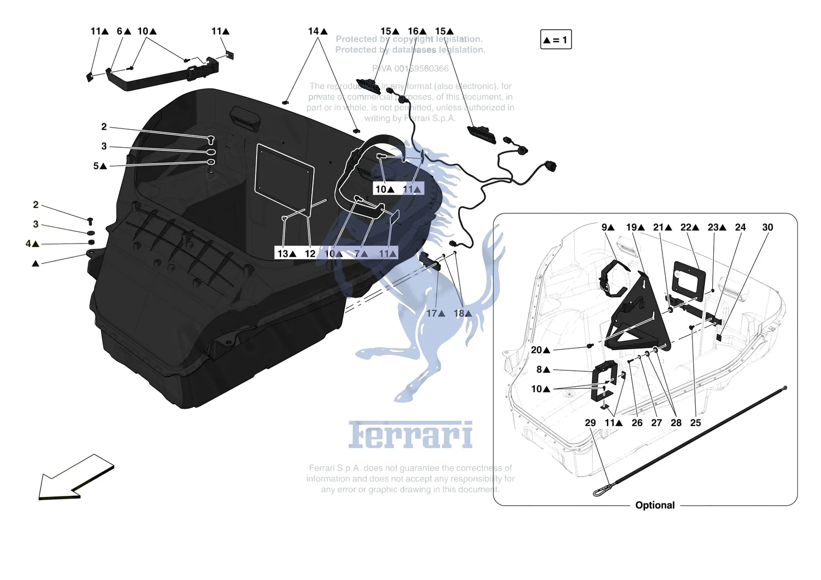 Ferrari 488 Pista [VEHICLE TRIM] - E.45 - LUGGAGE COMPARTMENT MATS exploded diagram