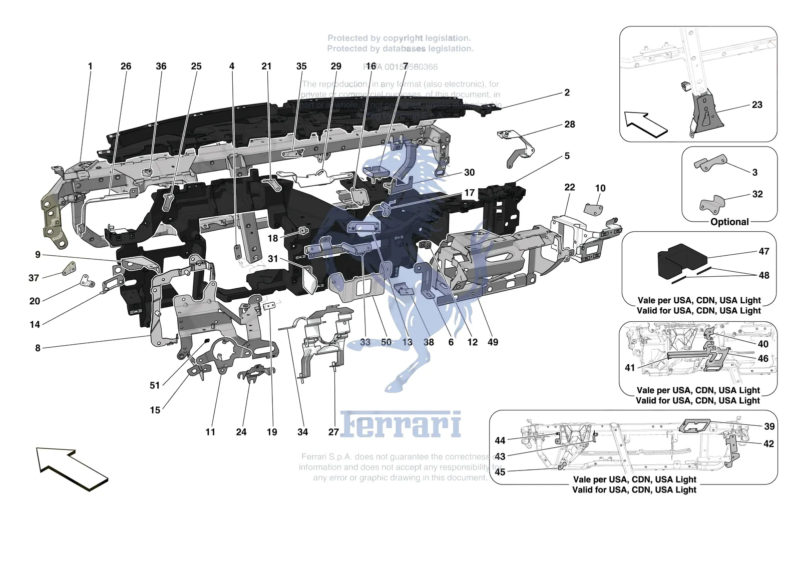 Ferrari 488 Pista [VEHICLE TRIM] - E.47.01 - DASHBOARD - SUBSTRUCTURE -Not for RHD- exploded diagram