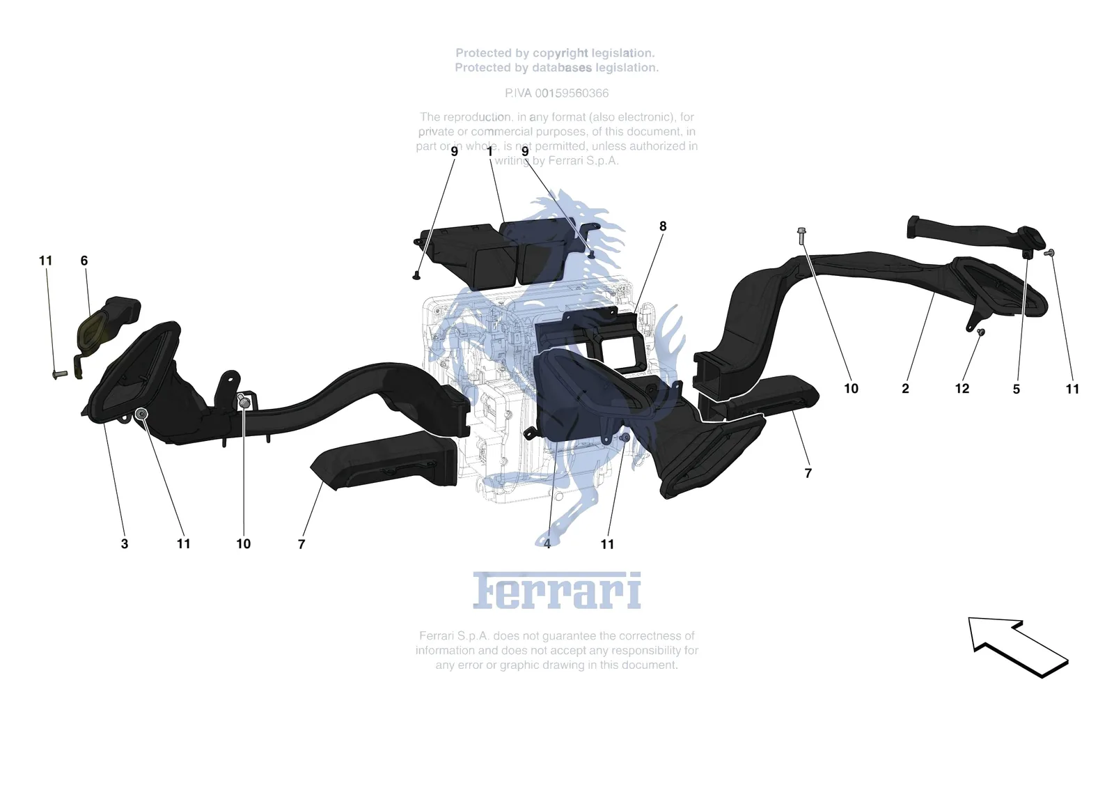 Ferrari 488 Pista [VEHICLE TRIM] - E.47.05 - DASHBOARD - DUCTS -Not for RHD- exploded diagram