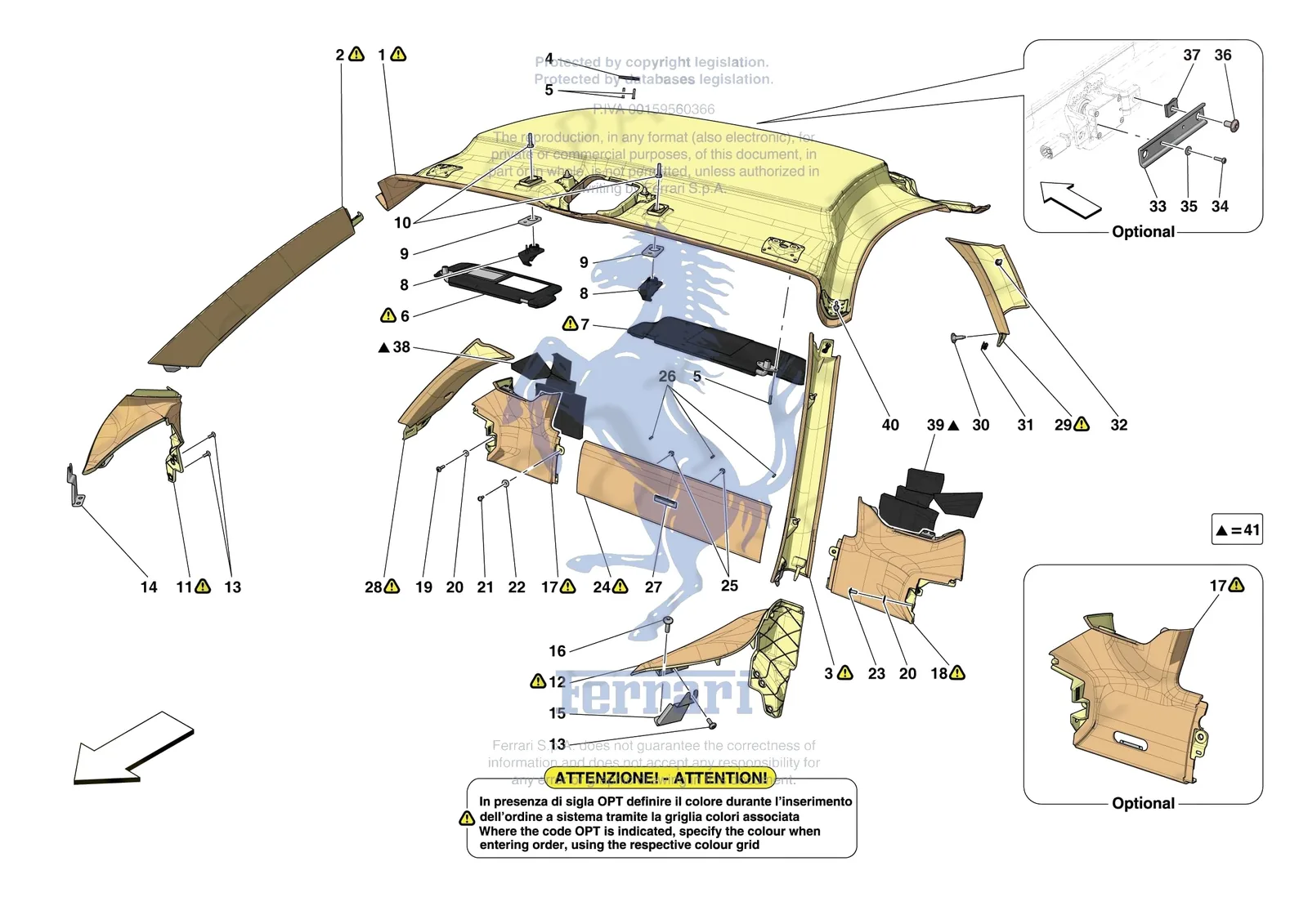 Ferrari 488 Pista [VEHICLE TRIM] - E.49 - INNER TRIM (ABOVE BELTLINE) exploded diagram