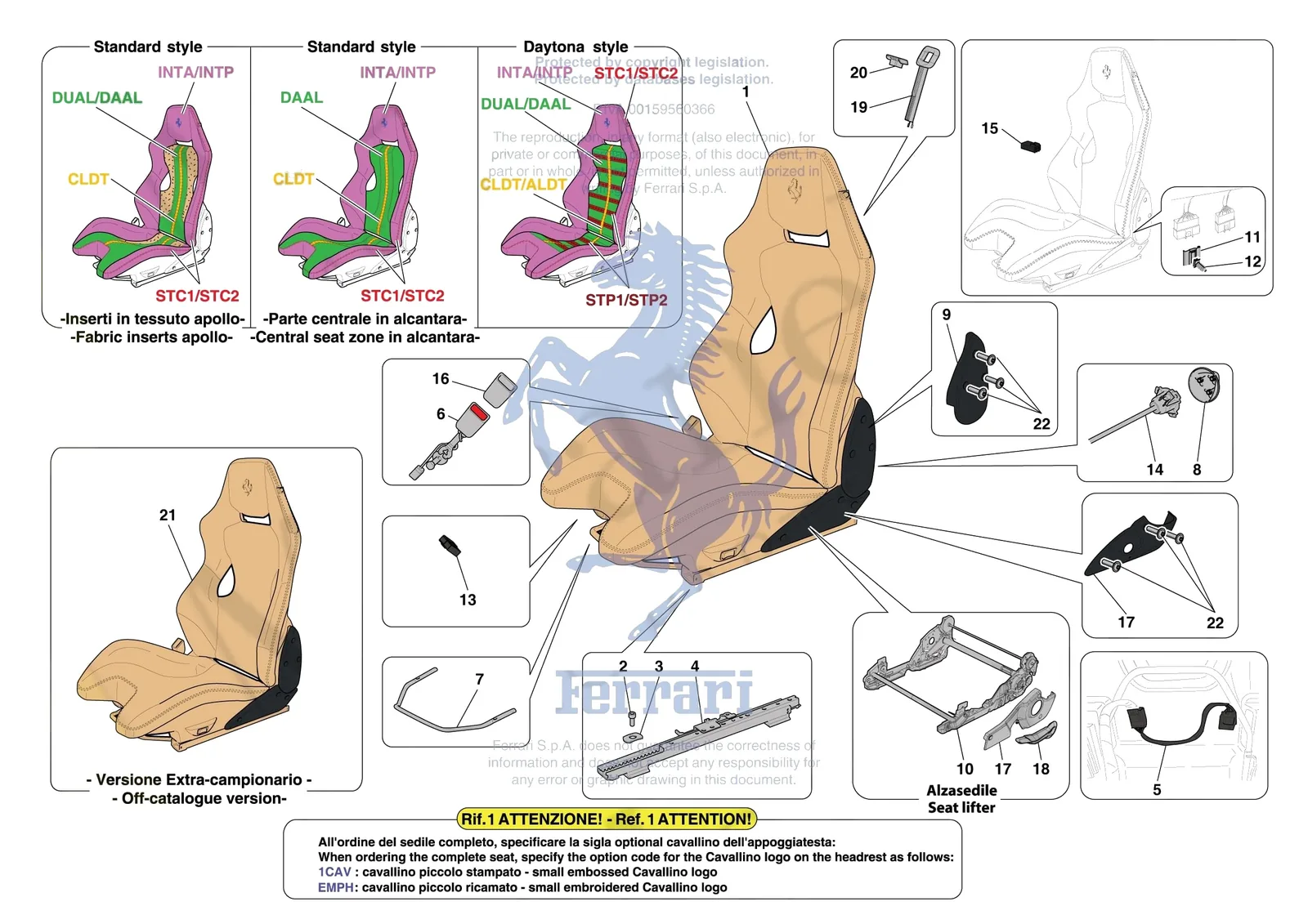 Ferrari 488 Pista [VEHICLE TRIM] - E.51.03 - FRONT SEATS - RACING SEAT exploded diagram
