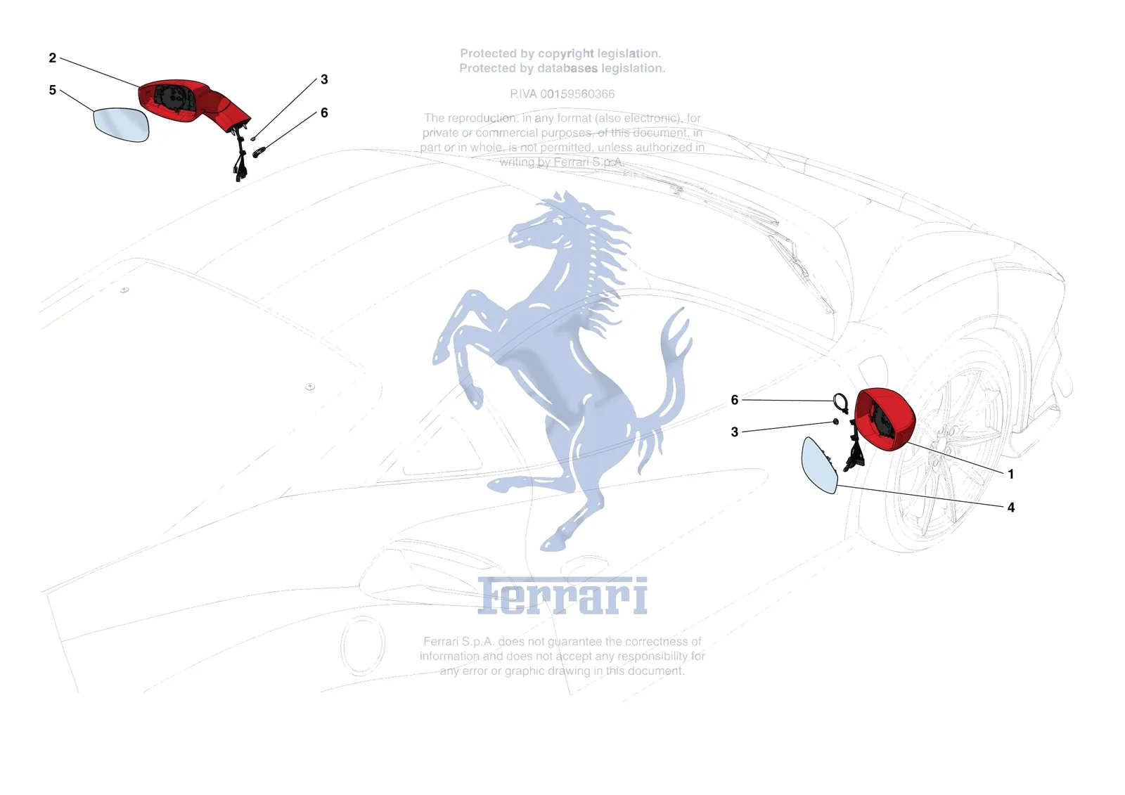 Ferrari 488 Pista [VEHICLE TRIM] - E.54 - EXTERNAL REAR VIEW MIRRORS exploded diagram