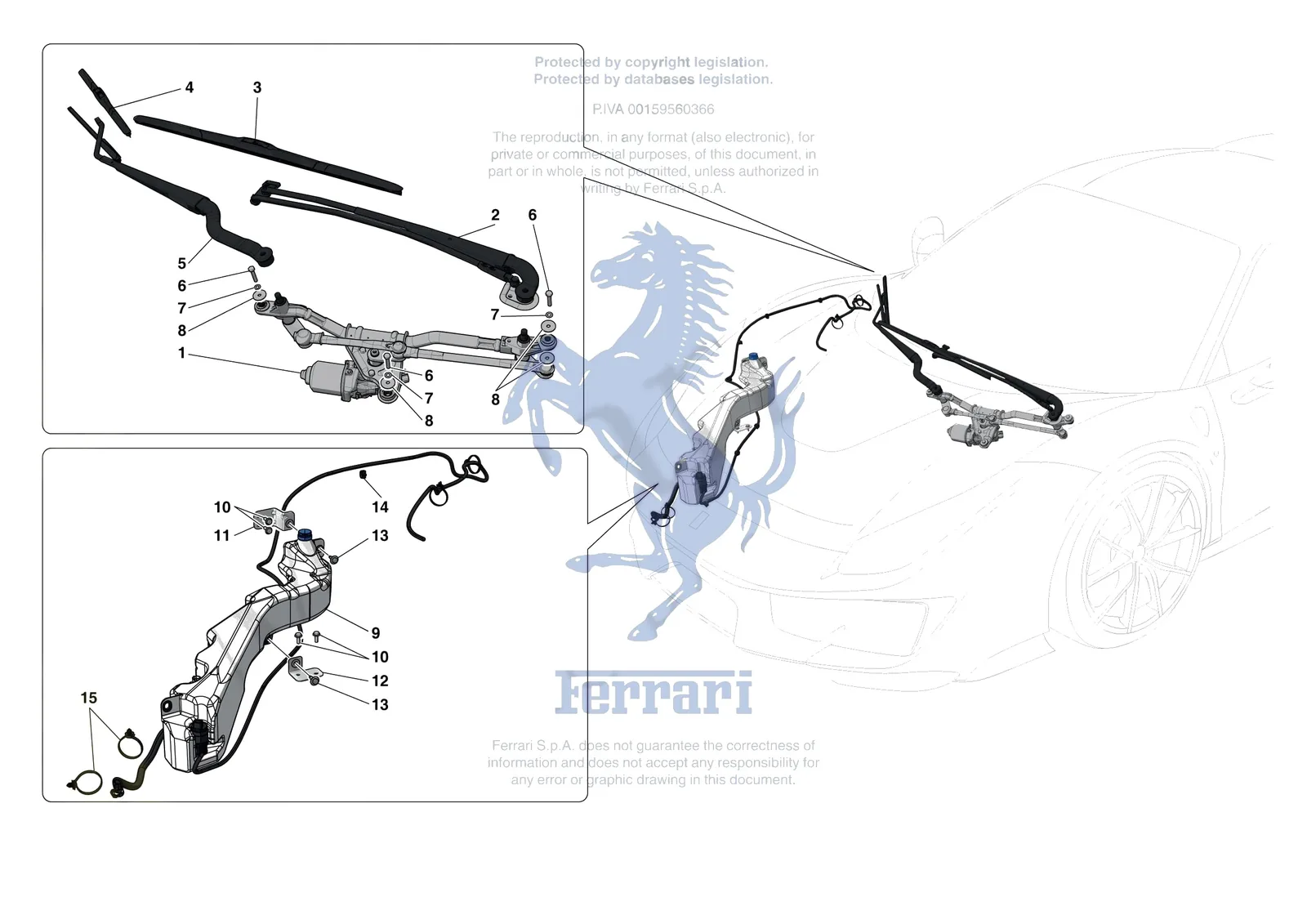 Ferrari 488 Pista [VEHICLE TRIM] - E.55 - WIPERS AND HEADLAMP WASHERS exploded diagram