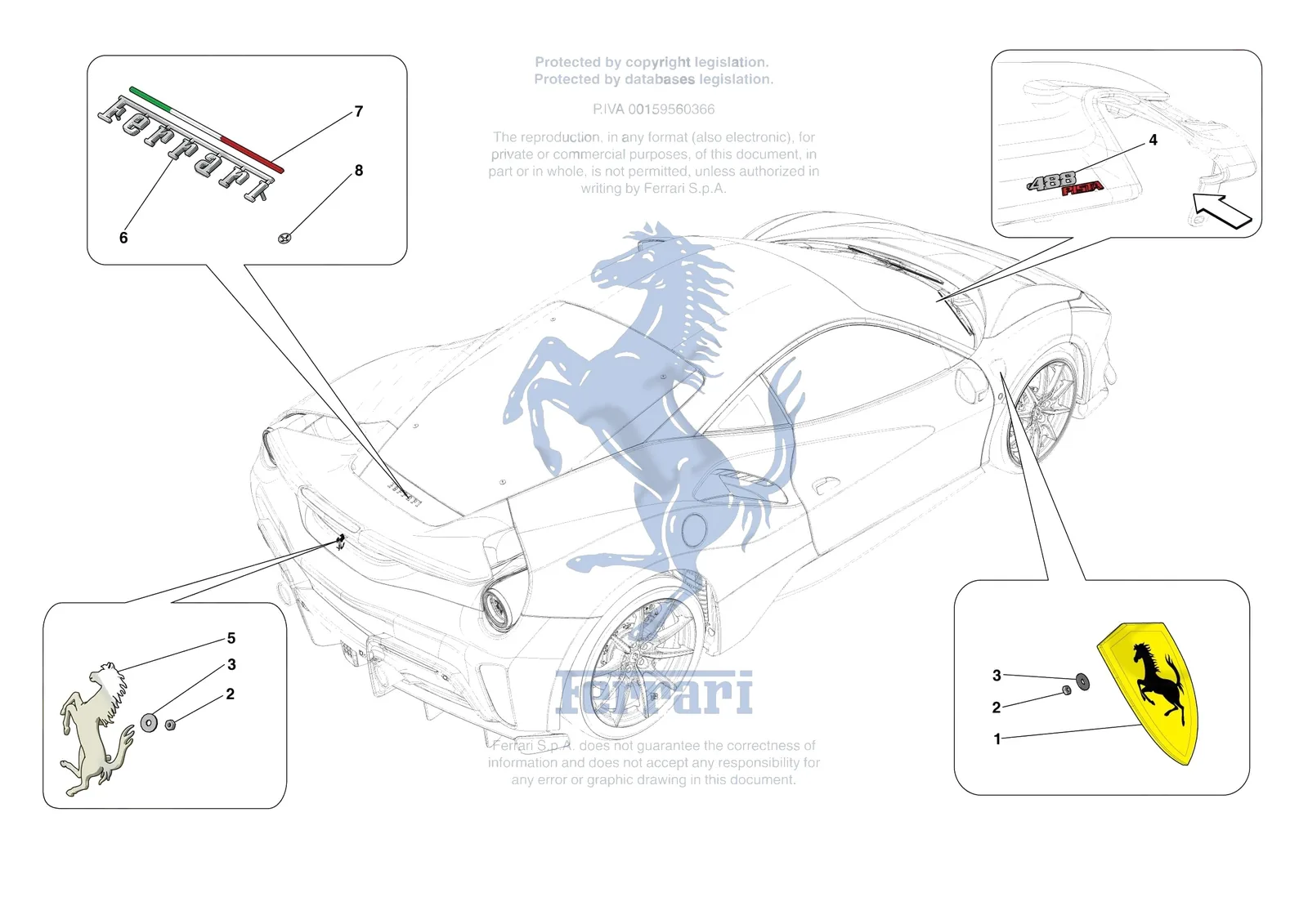 Ferrari 488 Pista [VEHICLE TRIM] - E.58 - BADGES exploded diagram