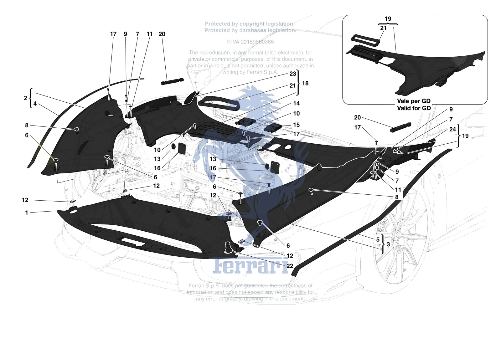 Ferrari 488 Pista [VEHICLE TRIM] - E.60 - FRONT SUBSTRUCTURE TRIM exploded diagram