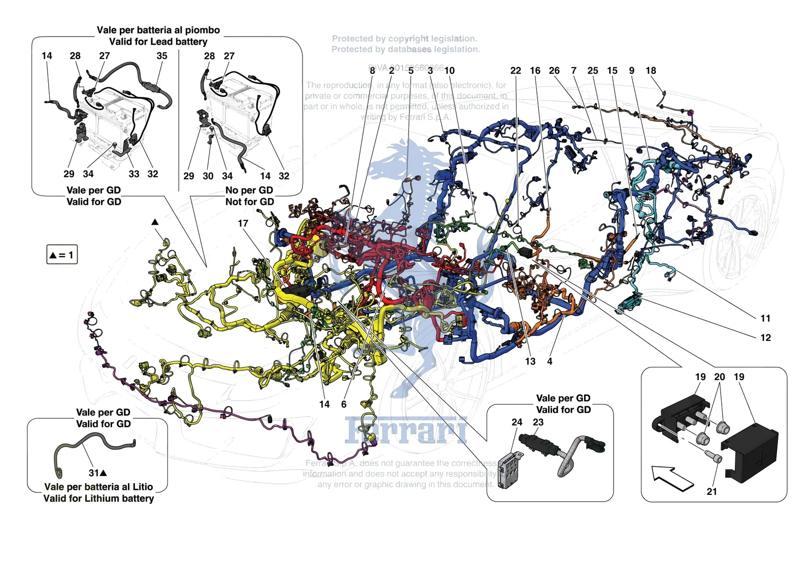 Ferrari 488 Pista [ELECTRICAL SYSTEM] - F.07 - LOW VOLTAGE WIRING HARNESSES exploded diagram