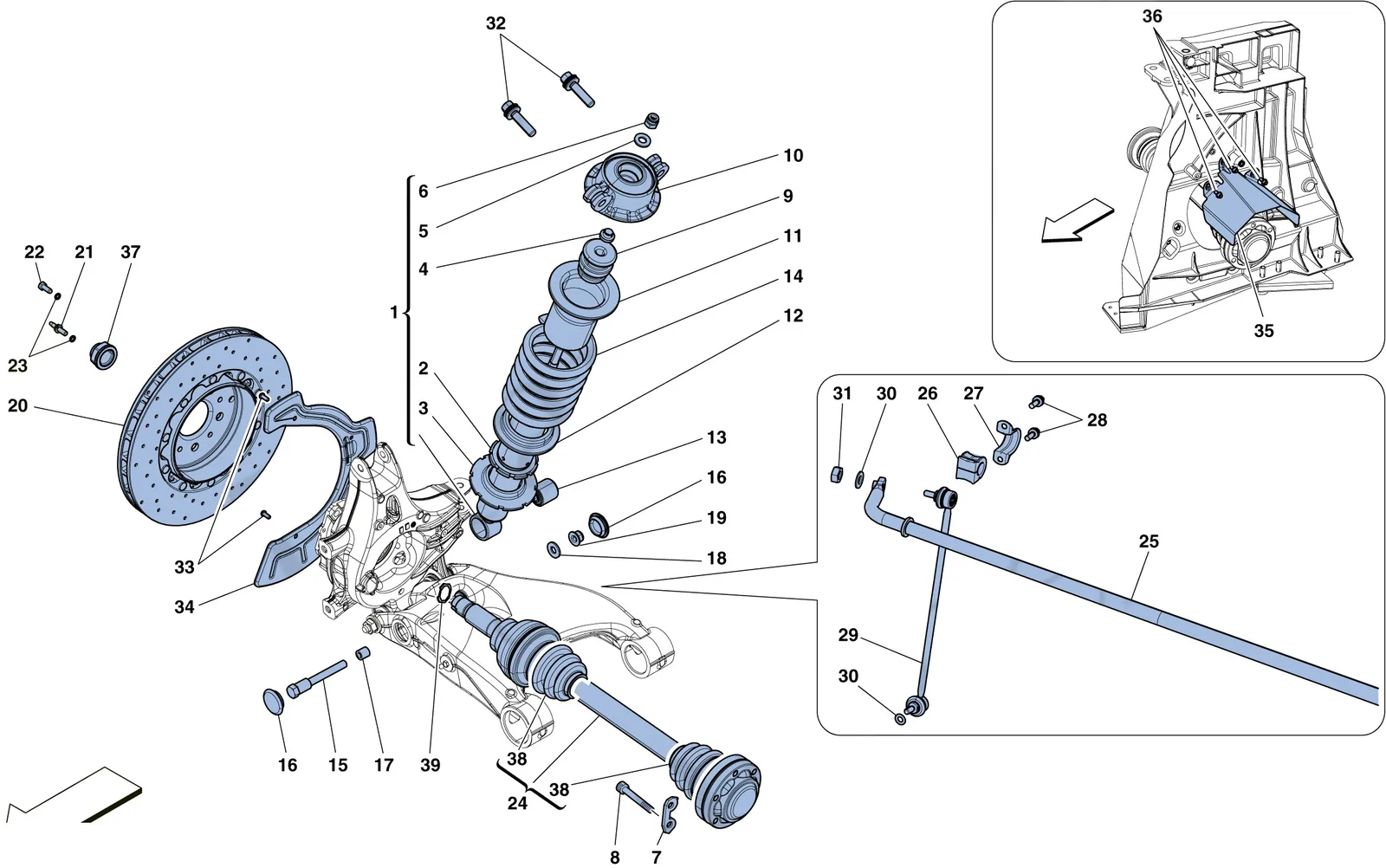 Rear Suspension - Shock Absorber And Brake Disc