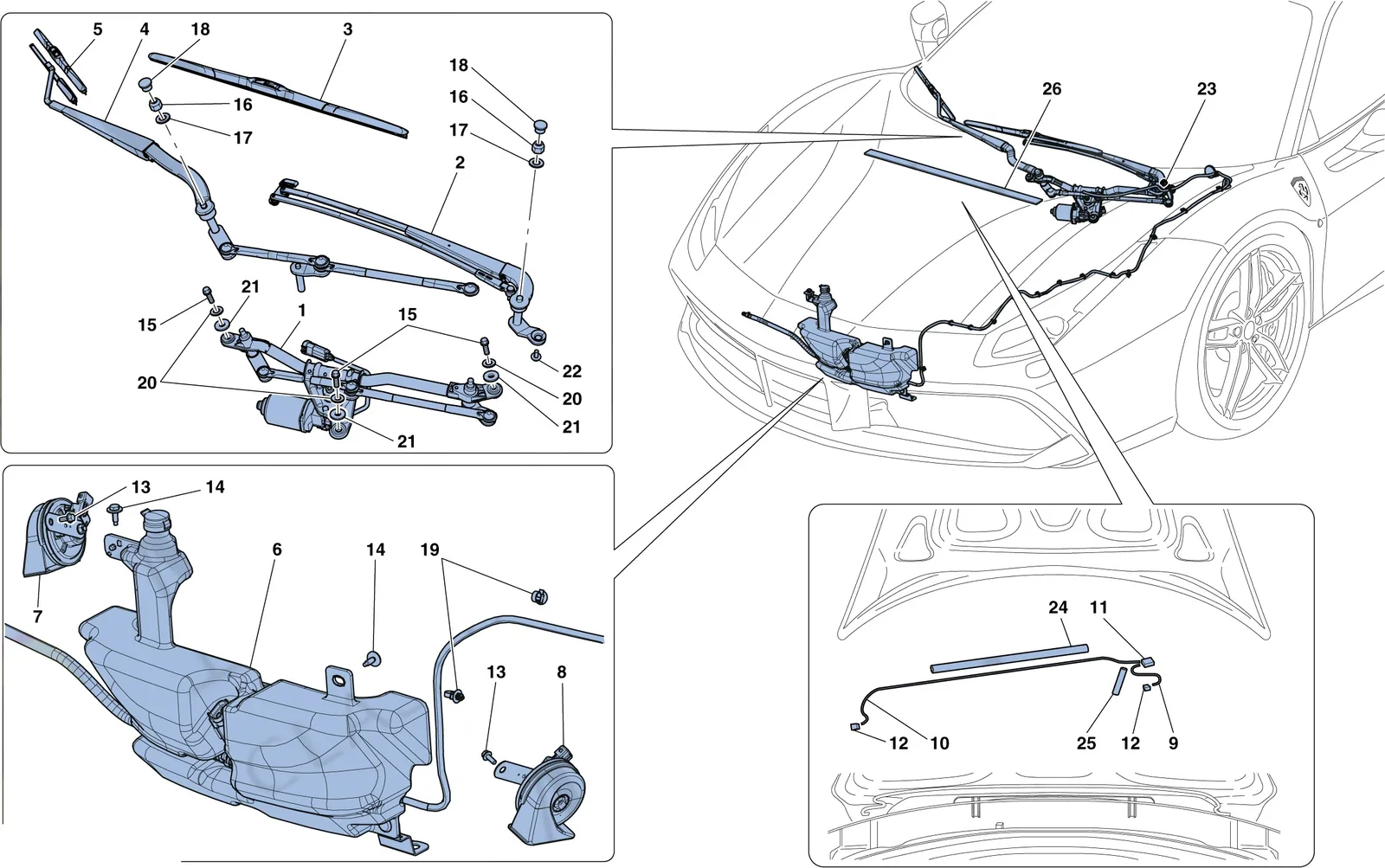 Windscreen Wiper, Windscreen Washer And Horns