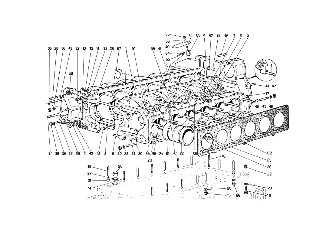 Ferrari 512 BB (Carburetor) Crankcase exploded diagram