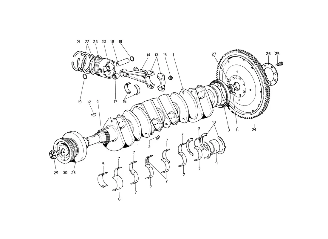 Ferrari 512 BB (Carburetor) Crankshaft, Connecting Rods And Pistons exploded diagram