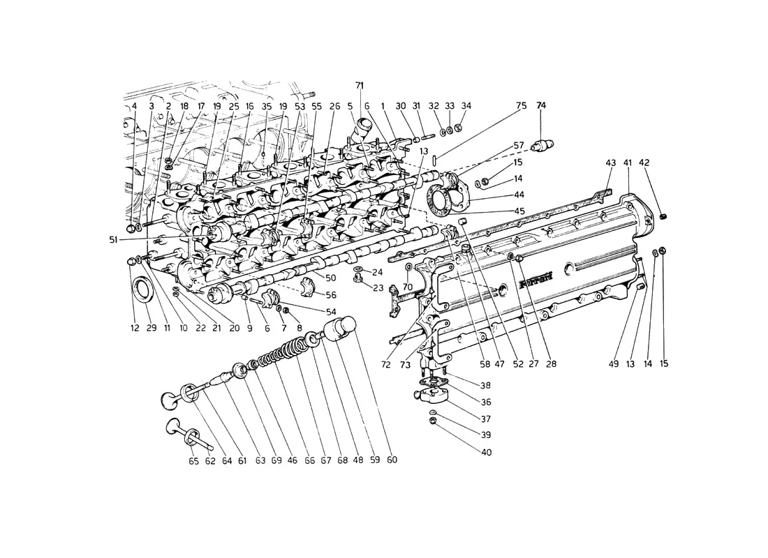 Ferrari 512 BB (Carburetor) Cylinder Head (Left) exploded diagram