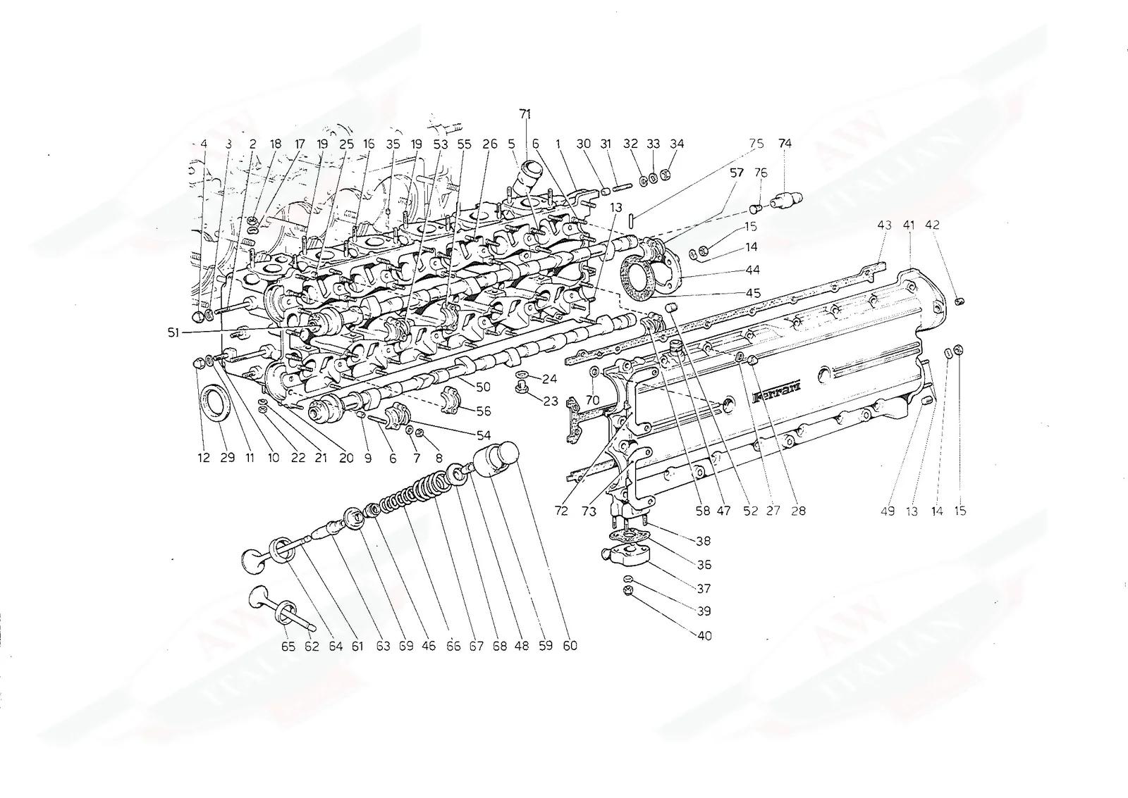 Ferrari 512 BB (Carburetor) Cylinder Head (Left) (1978 Revision) exploded diagram