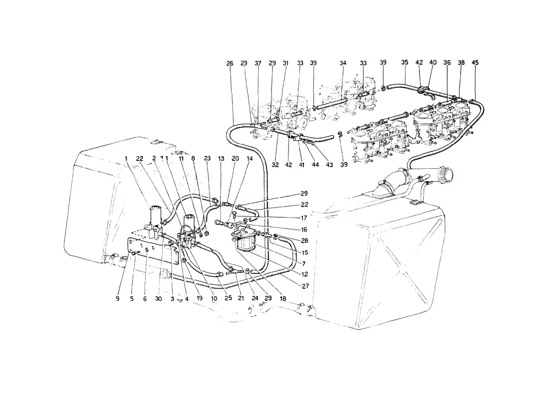 Ferrari 512 BB (Carburetor) Fuel Pumps And Fuel Pipes exploded diagram
