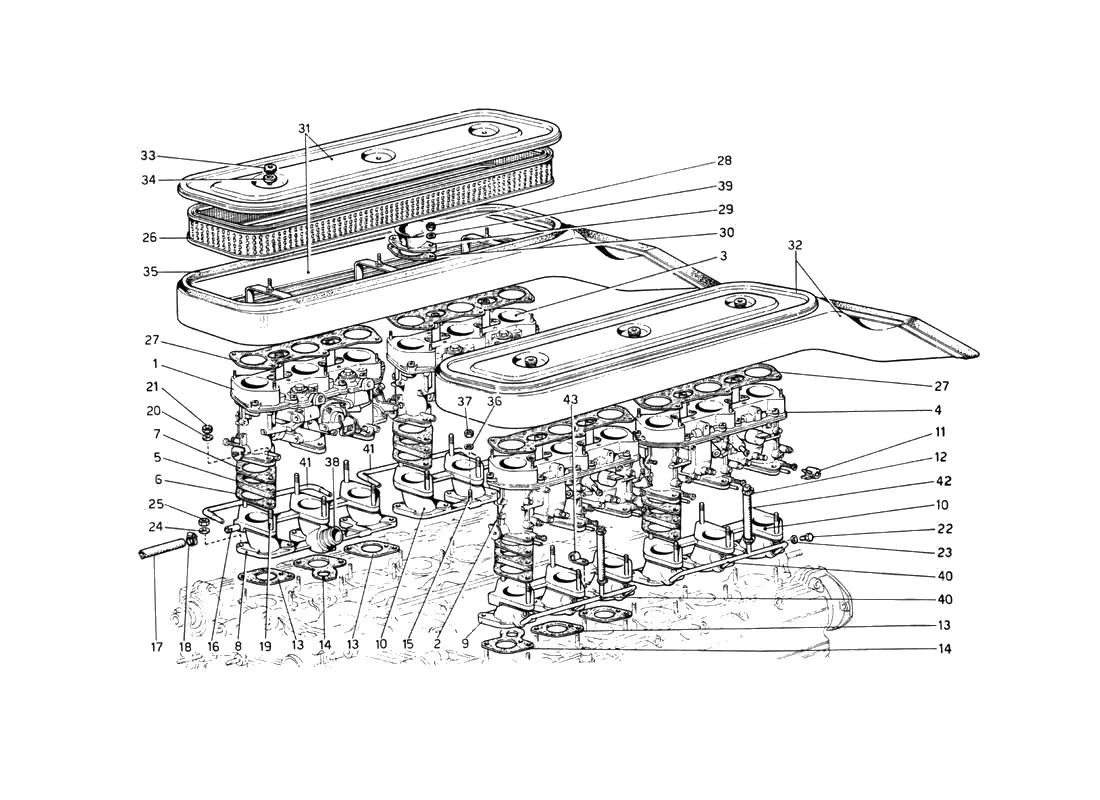 Ferrari 512 BB (Carburetor) Air Intakes, Filters And Manifolds exploded diagram