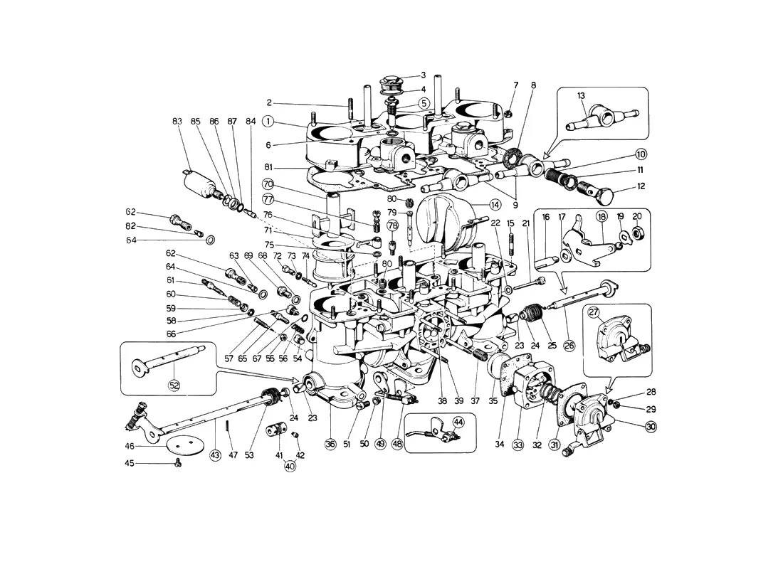 Ferrari 512 BB (Carburetor) Weber 40 If 3C/9/10/11/12 Carburettors exploded diagram