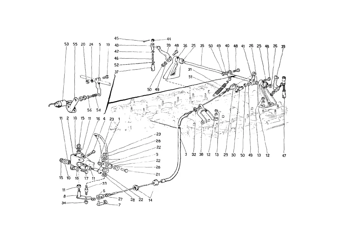 Ferrari 512 BB (Carburetor) Throttle Control exploded diagram