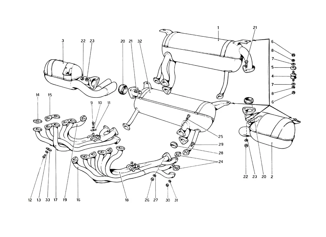 Ferrari 512 BB (Carburetor) Exhaust System exploded diagram