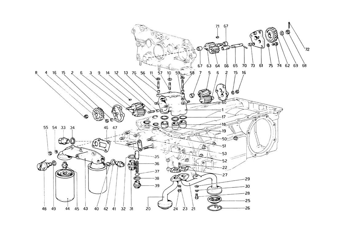 Ferrari 512 BB (Carburetor) Lubrication - Oil Pumps And Filters exploded diagram