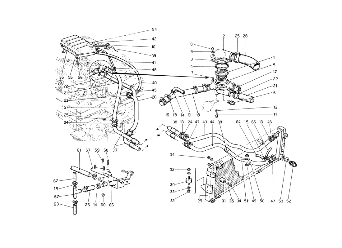 Ferrari 512 BB (Carburetor) Cooling System exploded diagram