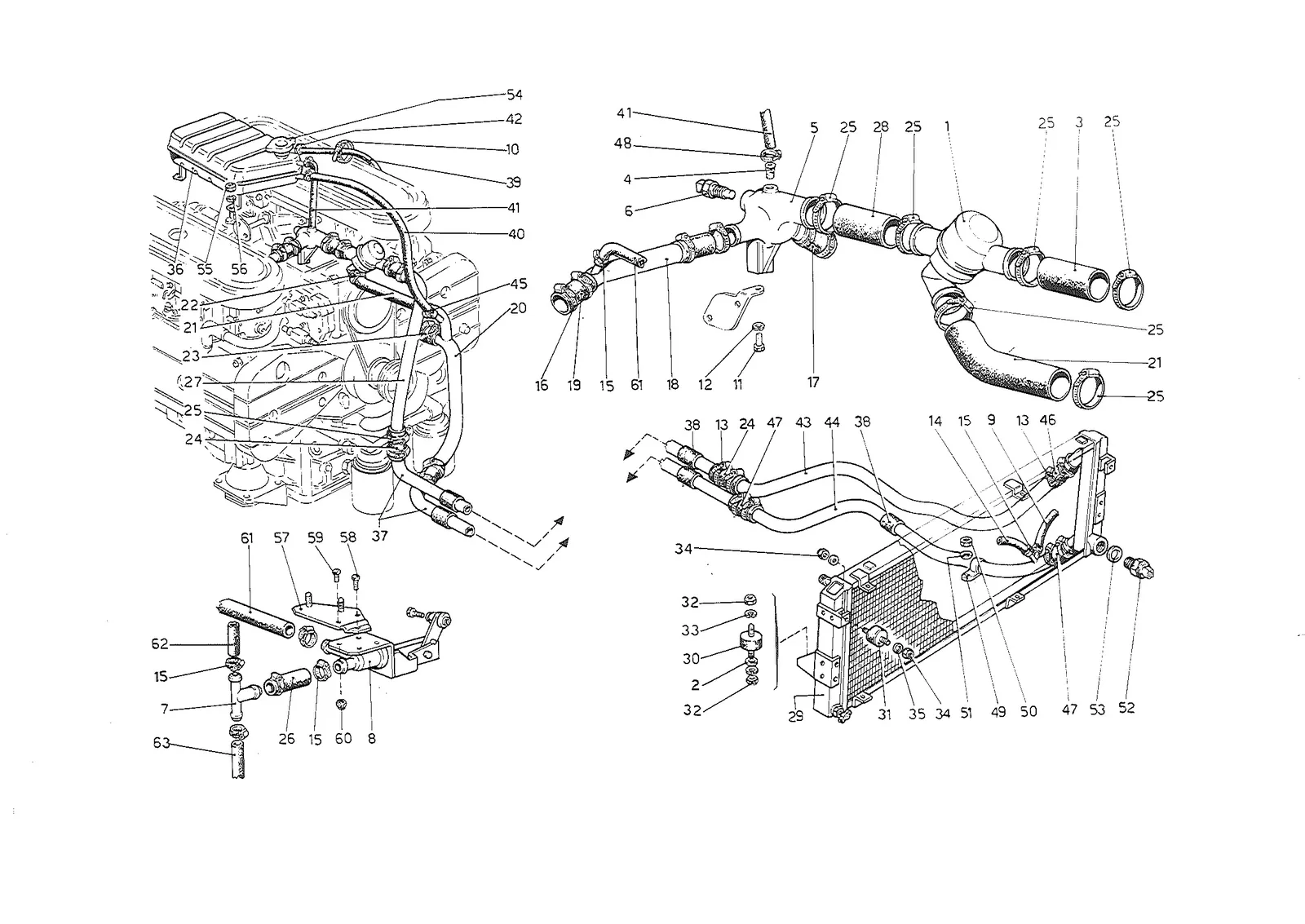 Ferrari 512 BB (Carburetor) Cooling System (1978 Revision) exploded diagram