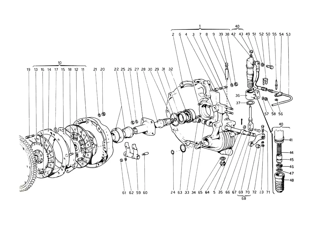 Ferrari 512 BB (Carburetor) Clutch And Controls exploded diagram