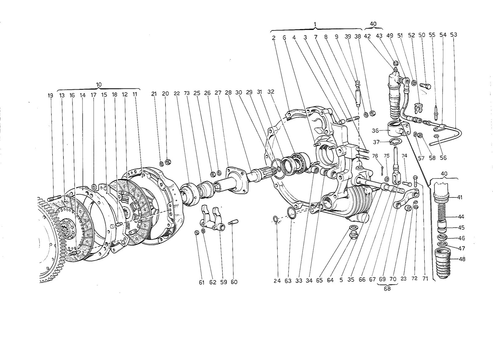 Ferrari 512 BB (Carburetor) Clutch And Controls (1978 Revision) exploded diagram