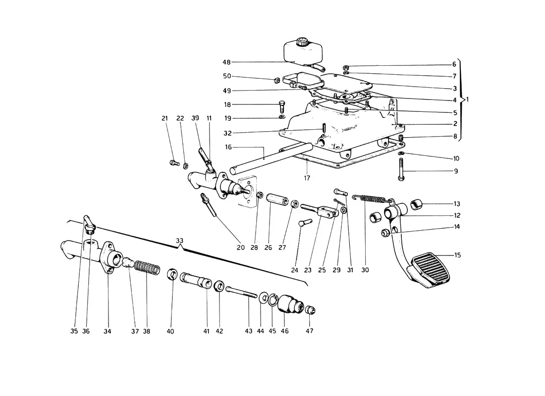 Ferrari 512 BB (Carburetor) Clutch Release Control exploded diagram