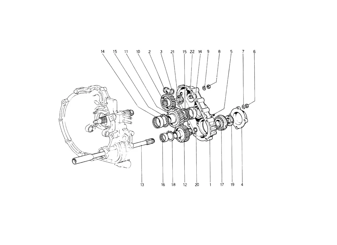 Ferrari 512 BB (Carburetor) Transmission Drop Gears exploded diagram