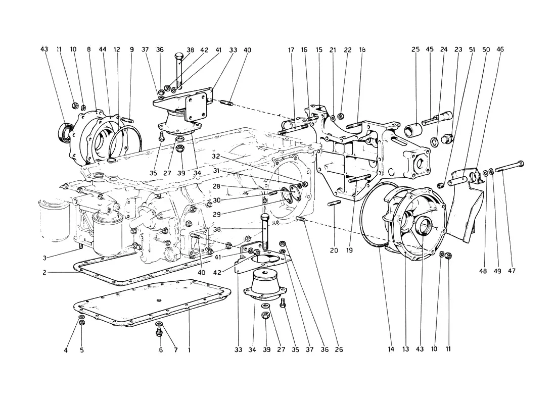 Ferrari 512 BB (Carburetor) Gear Box - Mountings And Covers exploded diagram
