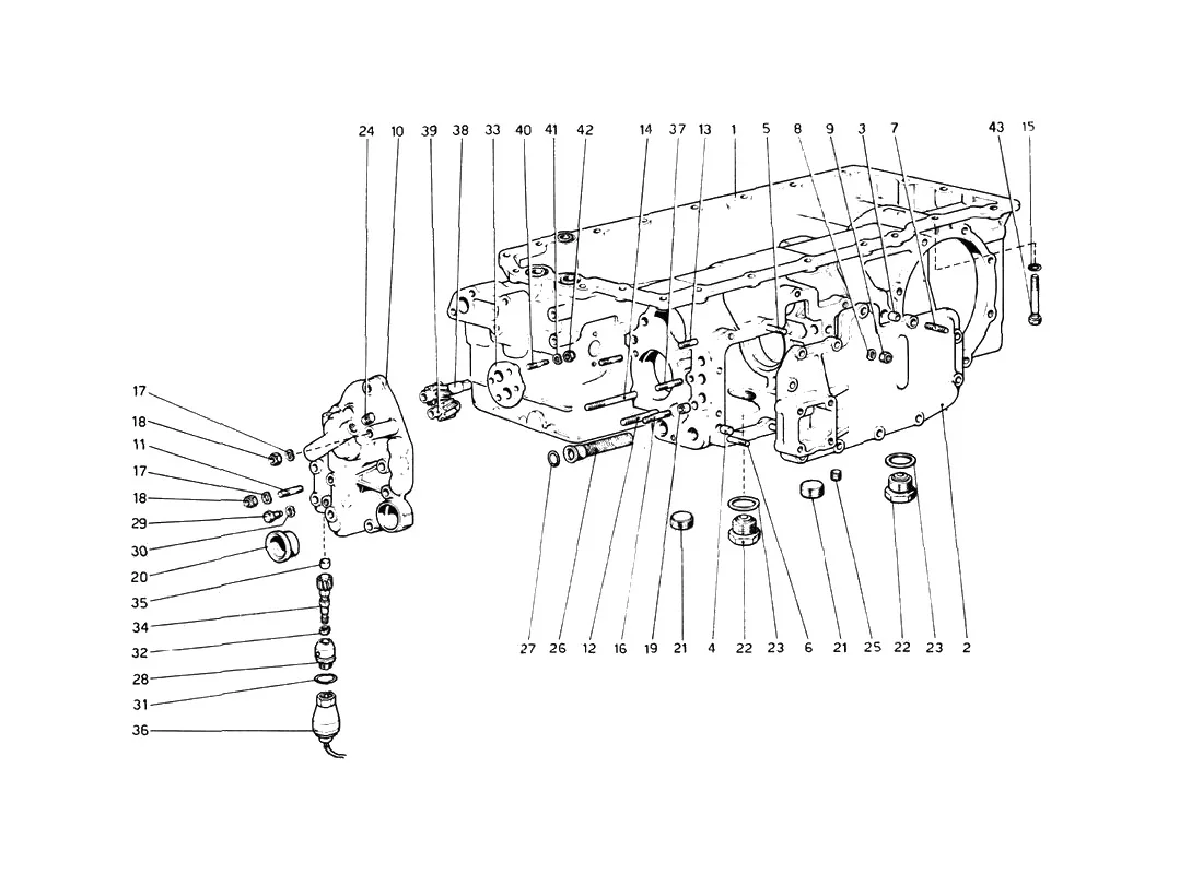 Ferrari 512 BB (Carburetor) Gear Box exploded diagram