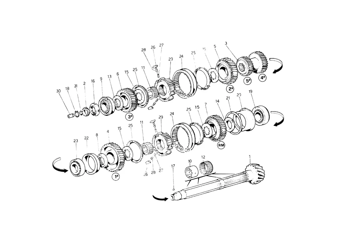 Ferrari 512 BB (Carburetor) Lay Shaft Gears exploded diagram