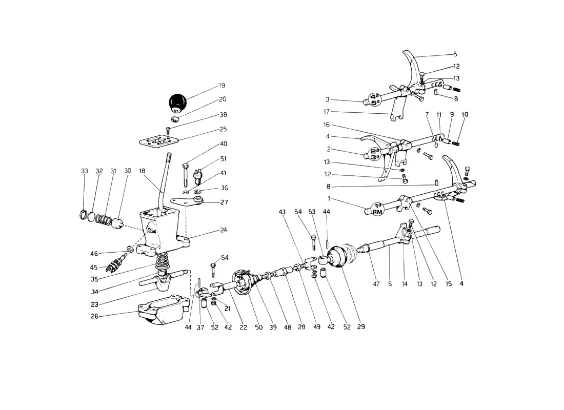 Ferrari 512 BB (Carburetor) Gear Box Controls exploded diagram