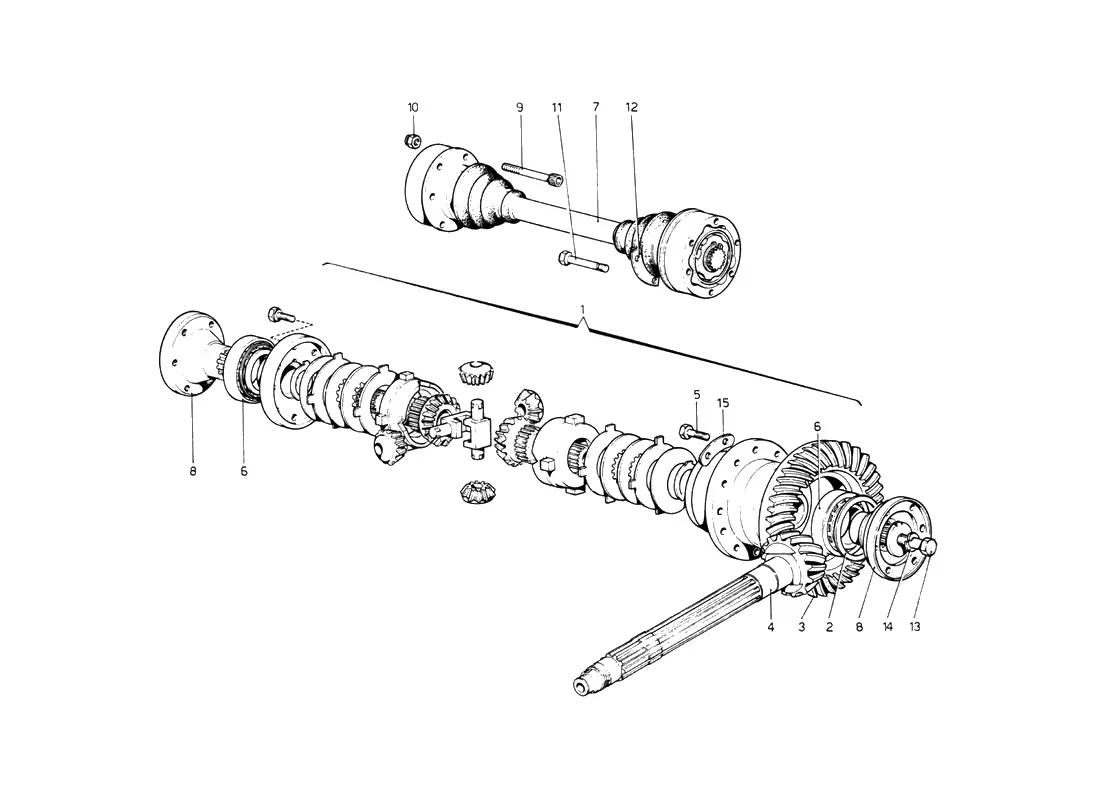 Ferrari 512 BB (Carburetor) Differential And Axle Shafts exploded diagram