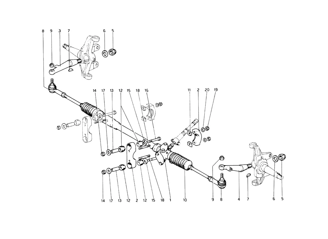 Ferrari 512 BB (Carburetor) Steering Rack And Linkage exploded diagram
