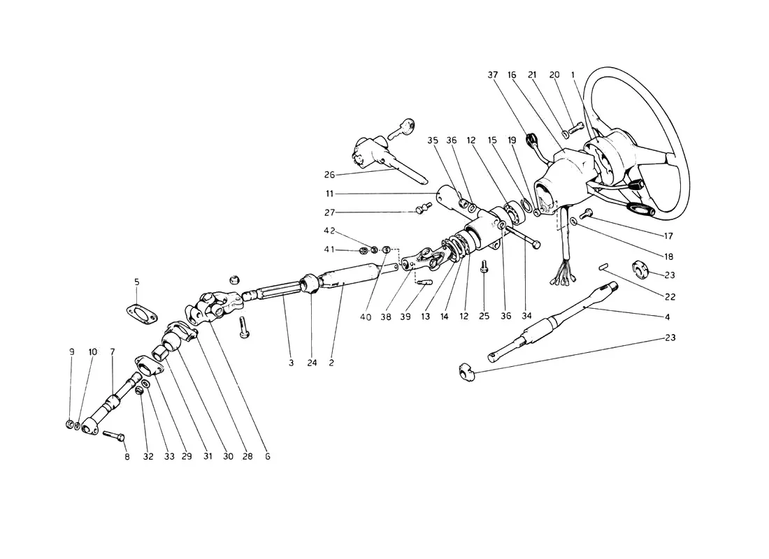 Ferrari 512 BB (Carburetor) Steering Column exploded diagram