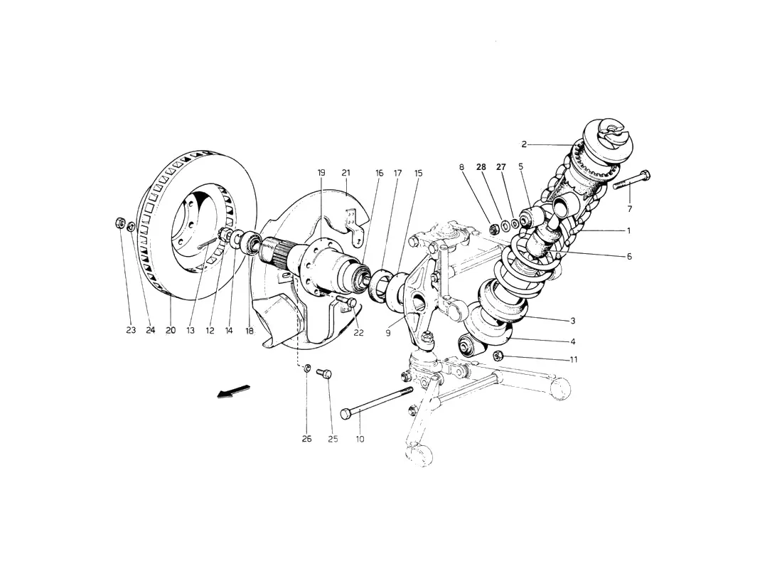 Ferrari 512 BB (Carburetor) Front Suspension - Hub And Shock Absorber exploded diagram
