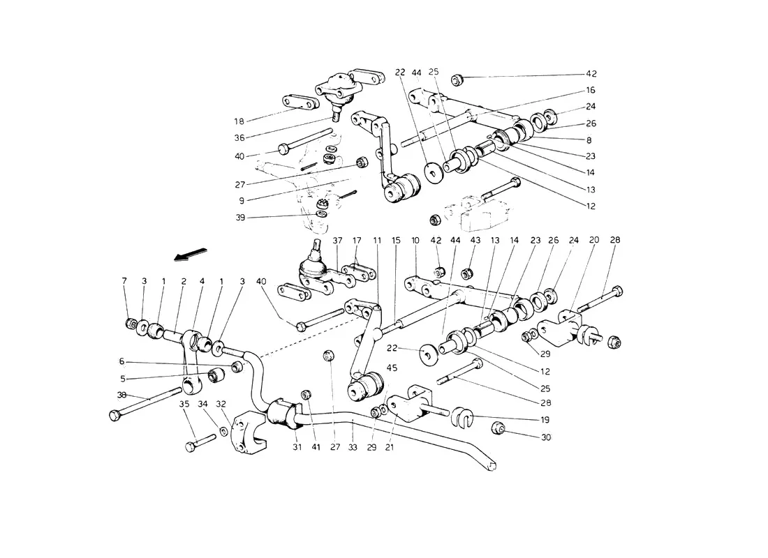 Ferrari 512 BB (Carburetor) Front Suspension - Wishbones exploded diagram