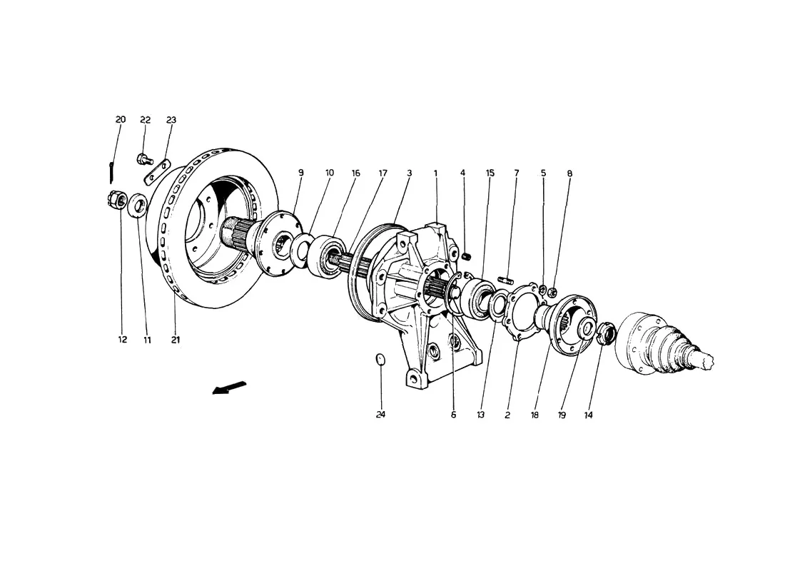 Ferrari 512 BB (Carburetor) Rear Suspension Hub And Brake Disc exploded diagram