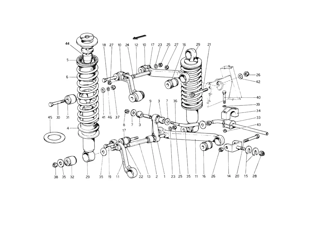 Ferrari 512 BB (Carburetor) Rear Suspension - Wishbones And Shock Absorbers exploded diagram