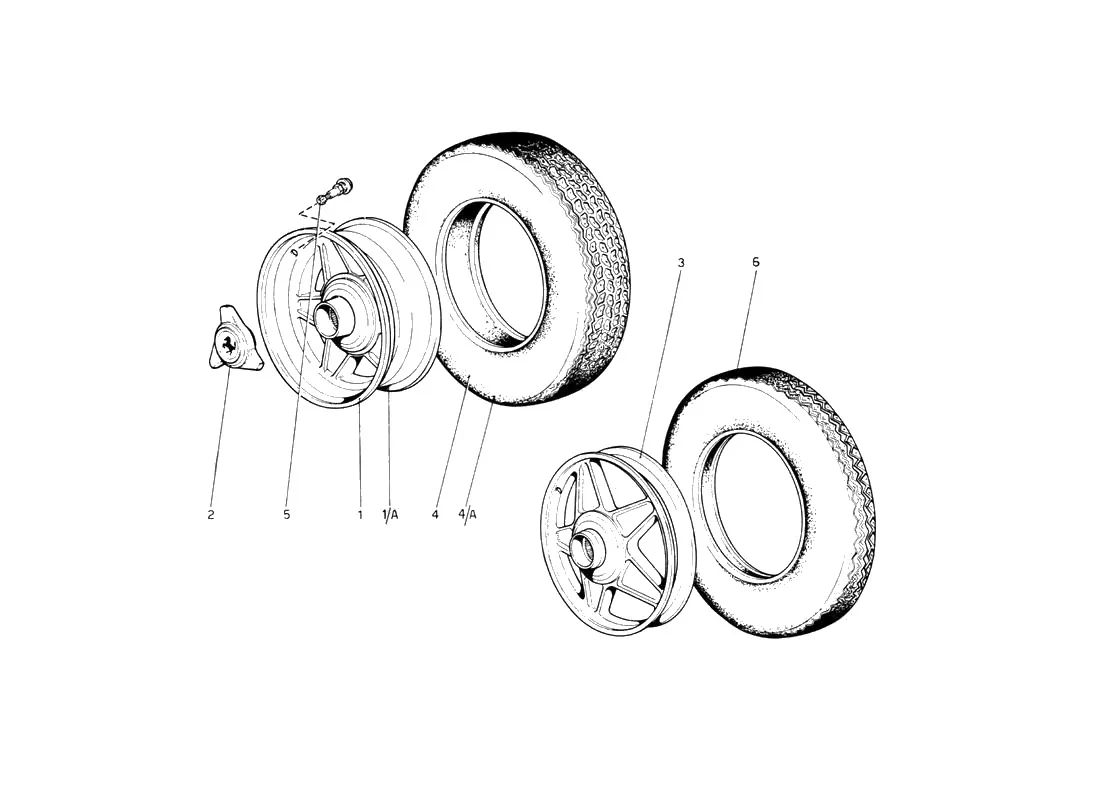 Ferrari 512 BB (Carburetor) Wheels exploded diagram