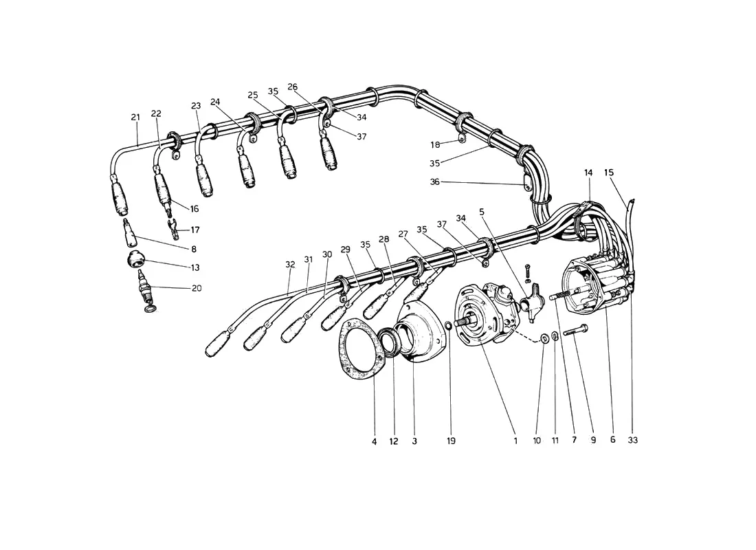 Ferrari 512 BB (Carburetor) Engine Ignition exploded diagram