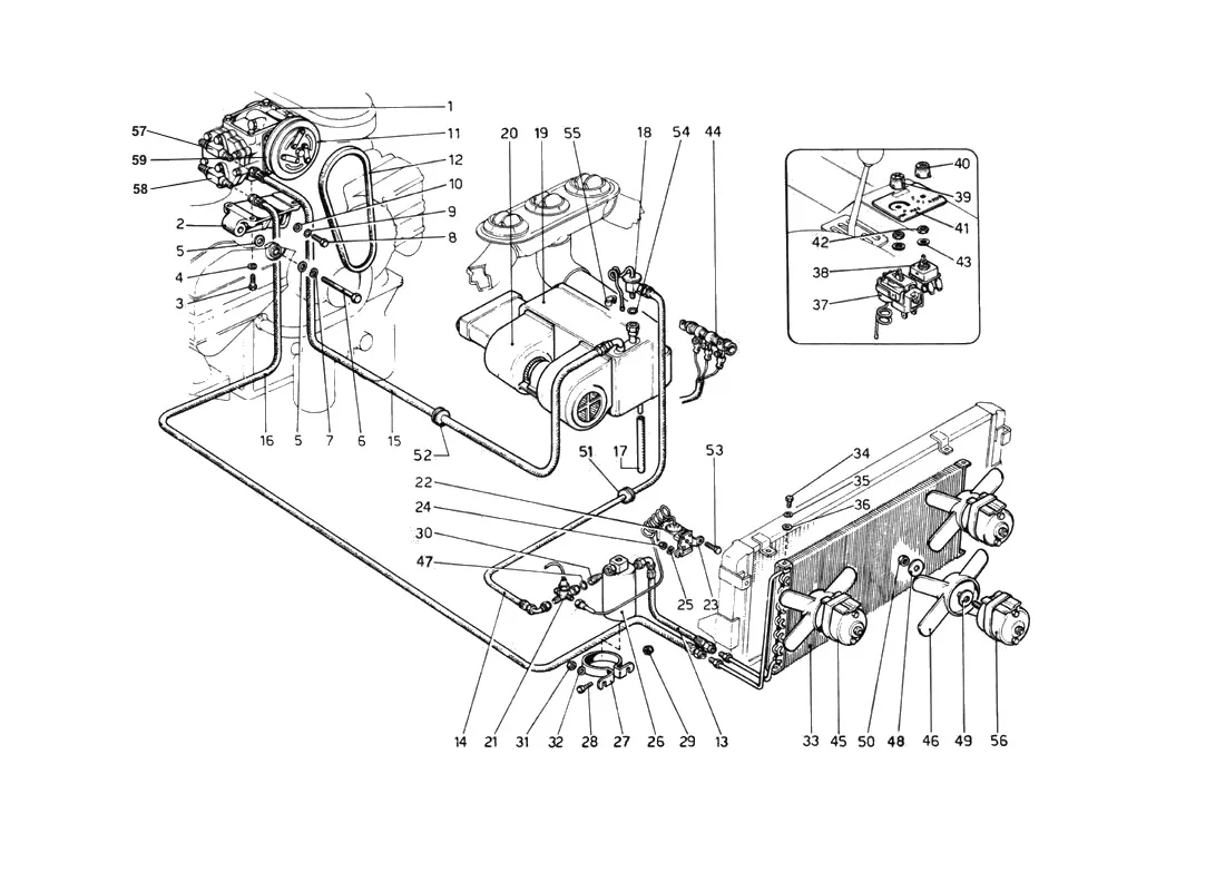 Ferrari 512 BB (Carburetor) Air Conditioning System exploded diagram