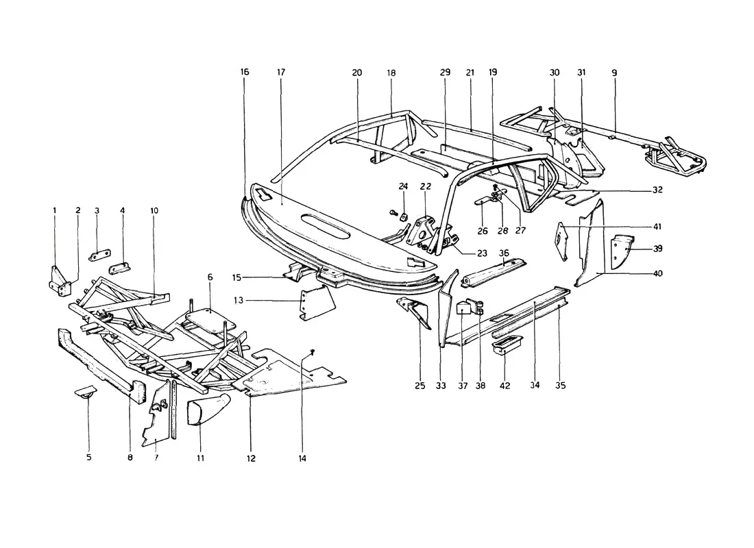 Ferrari 512 BB (Carburetor) Body Shell - Inner Elements Upper exploded diagram
