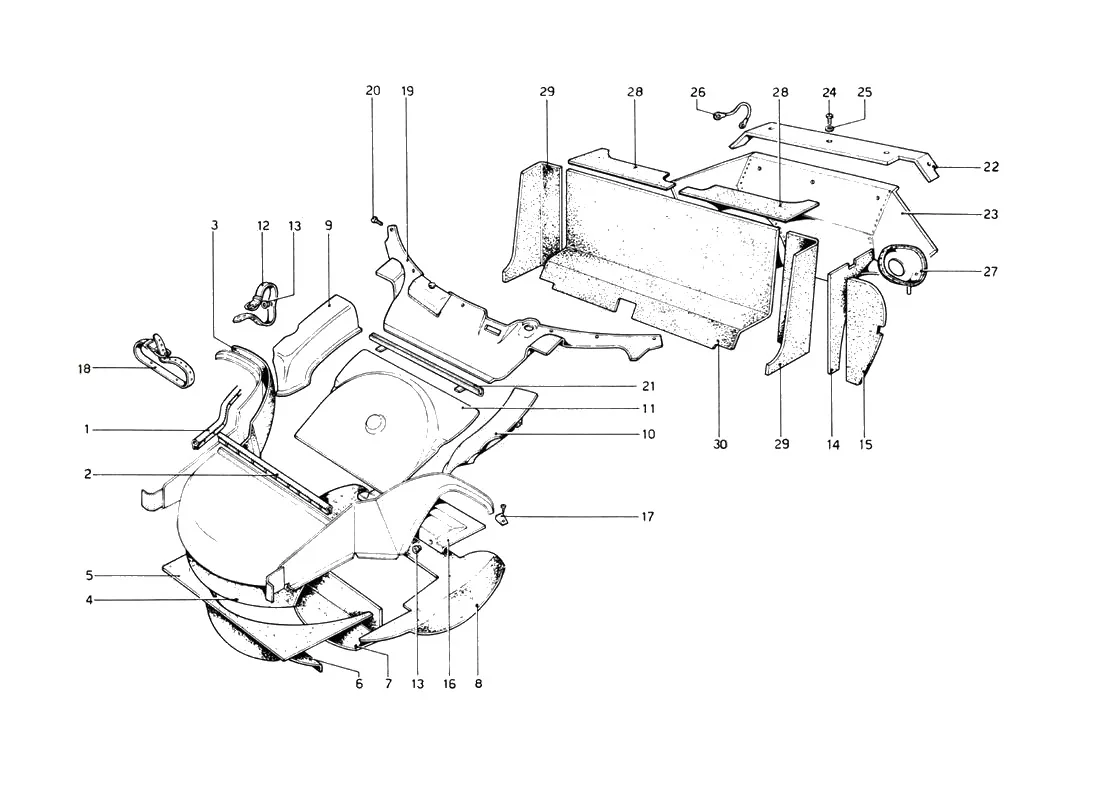 Ferrari 512 BB (Carburetor) Insulating Material And Bulkheads exploded diagram