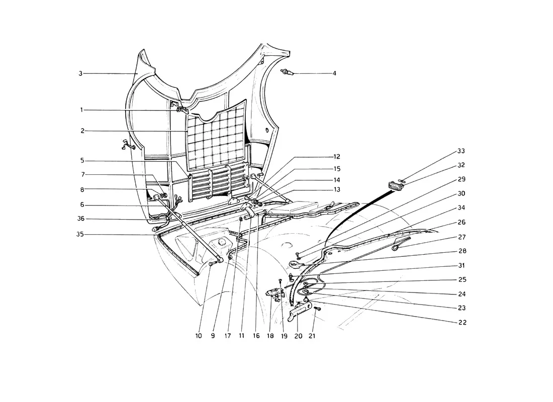 Ferrari 512 BB (Carburetor) Front Compartment Lid exploded diagram