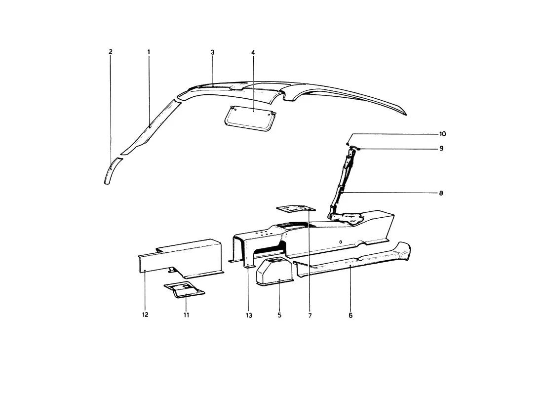 Ferrari 512 BB (Carburetor) Tunnel And Roof exploded diagram