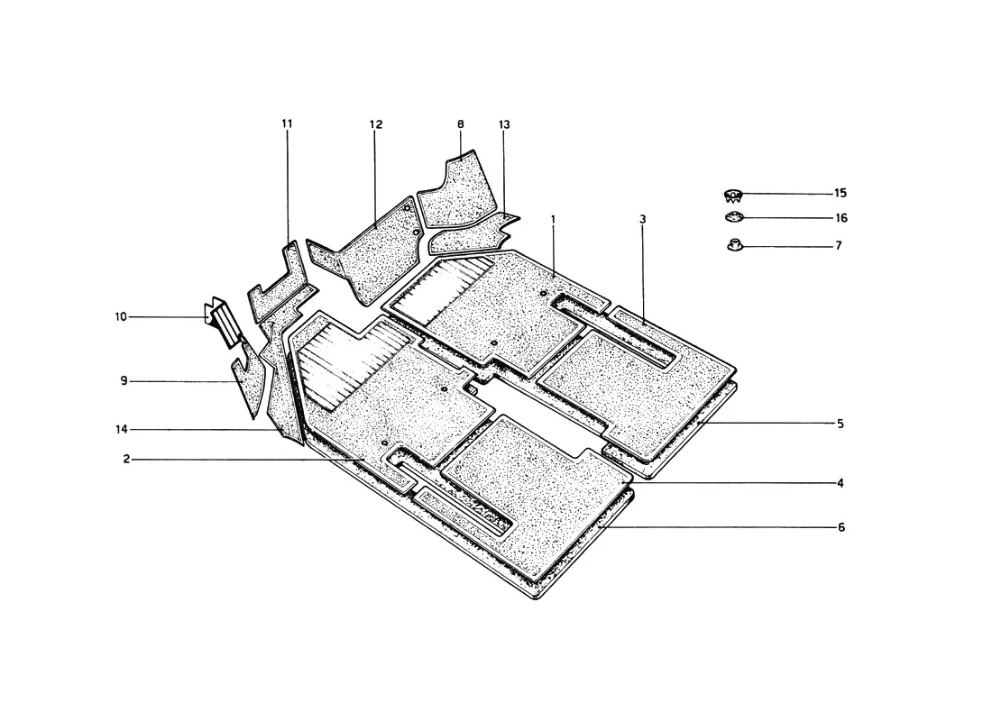 Ferrari 512 BB (Carburetor) Carpeting exploded diagram